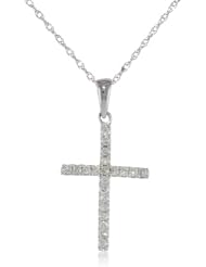 10kw 0.15Ct.Tw White Diamond Cross Pendant Necklace, 18"