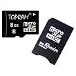 TOPRAM 8GB 8G microSD microSDHC Memory Card Class 6 with Memory Stick Pro Duo Adapter - TRmicroSD_C6_8G8A