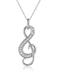 10k White Gold and Diamond Music Note Pendant Necklace (1/10 cttw, I-J Color, I2-I3 Clarity), 18"