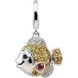 Cleversilver's 14K White Gold 14K With Yellow Rhodiumium Plate Genuine Yellow Sapphire, Pink Sapphire, Blue Sapphire And Diamond Charm. 0 2 Cttw