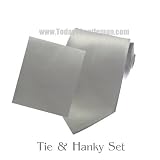 New Mens Solid Silver Gray Tie Necktie Hanky Set