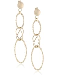 14k Italian Yellow Gold Diamond Cut Oval Dangle Earrings