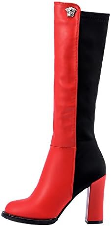 INDEX Women's Rough High-Heels Fahsion Genuine Leather Long Boots(7.5 B(M) US, Red)