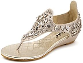 CRC Women's Stylish Roman style Sparkle Rhinestone Comfortable Gold Synthetic Wedges heel Flip-flop Sandals 9 M US