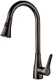 KES L6910-7 Solid Brass Single Lever High Arc Pull Down Kitchen Faucet with Retractable Pull Out Wand, Swivel Spout, Oil Rubbed Bronze