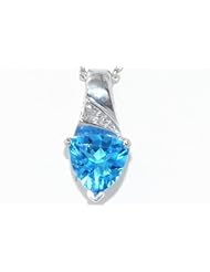 1.5 Carat Swiss Blue Topaz Trillion Diamond Pendant .925 Sterling Silver Rhodium Finish White Gold Quality