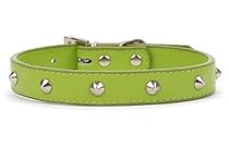 14 Inch Green Leather Studded Dog Collar