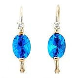 14-Karat Yellow Gold Glacier Blue Topaz and Diamond Oval Earrings (5x7)