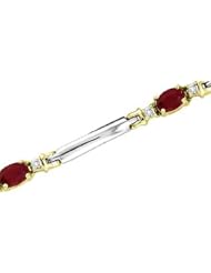 14k Two-tone Gold 0.30ct Diamond & 3.00ct Oval Shape Ruby Bracelet