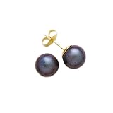 14K Yellow Gold Black Fresh Water Pearl Earring Studs