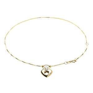 Klassics 10k Yellow Gold Open Puff Heart with Rhodium Anklets, 9+1