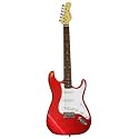Austin Bazaar 39 Inch Transparent Red Electric Guitar with Carrying Bag and Accessories