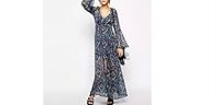 V-neck Vintage Long Sleeves Acetate/Acrylic/Chiffon Geometric Print Ankle Length  Dress
