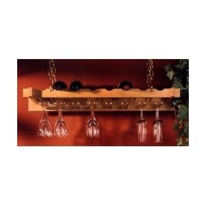Hanging Wine Bottle Stemware Rack-Birch- (Natural) (3.25H x 32.5W x 12D) by