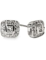 14K White Gold Stud Earrings with Pave Set Diamonds
