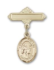 Gold Filled Baby Badge with St. Augustine Charm and Polished Badge Pin