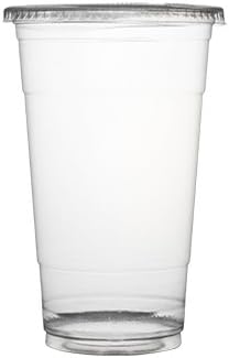 Clear Plastic Cup 32 oz and Flat Straw Slot Lid, PACK of 50 w/Bonus NOLA Picks