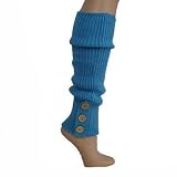 BRIGHT BLUE RIB KNIT STRETCHY LEG WARMERS W/BUTTON TRIM