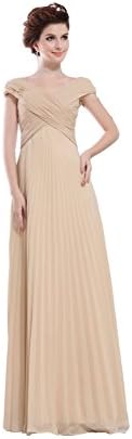 Vogue007 Womens V-neck Imitated Silk Fabric Chiffon Formal Dress, Apricot, 4