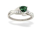 14K White Gold Trillion Created Emerald and Diamond Ring