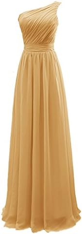 CuteShe Women's Long Chiffon One Shoulder Bridesmaid Dresses Gold US Size 12