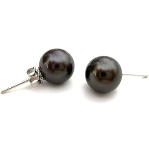 HinsonGayle AAA 8.5-9.0mm Black Pearl Stud Earrings (14kWG) by 
