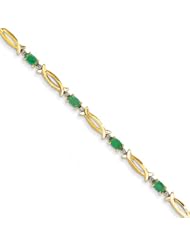 14k Diamond And Emerald Oval Bracelet