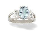 14K White Gold Genuine Oval Aquamarine and Diamond Ring