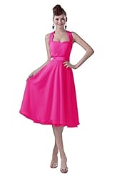 Cocktail Tea Length Halter Sleeveless Lace Chiffon Evening Dress/Bridesmaid Dress/Prom Dress/Party Dress/Wedding Dress 