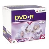  : Verbatim 20PK DVD+R 4.7GB 16X-BRANDED W/ SLIM JC ( 95038 )