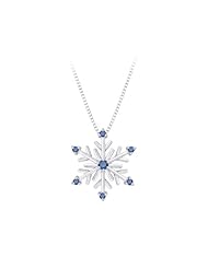 Blue Diamond Snow Flake Pendant with Chain in Sterling Silver (1/10 cttw)