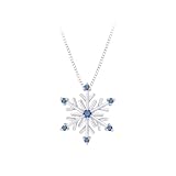 Sterling Silver, Blue Diamond ''Snow Flake'' Pendant with Chain (1/10 cttw)