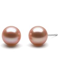 HinsonGayle AAA Gem Collection 9.5-10.0mm Naturally Pink Cultured Pearl Stud Earrings (Solid 14K White Gold)