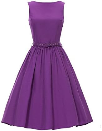Luouse Vintage 50's Audrey Hepburn Style Swing Party Rockabilly Evening Dress, Purple, X-Large