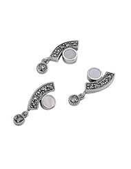 Sterling Silver Mother of Pearl Irregular Fancy Marcasite Earring Pendant Set