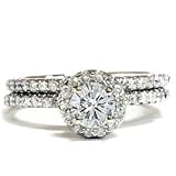 Genuine 1.20CT Round Diamond Pave Halo Thin Engagement Wedding Ring Set 14K