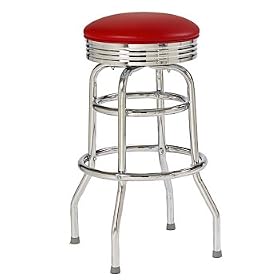 Double-Ring Bar Stool with Chrome - Red 