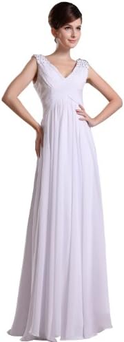 herafa p31136-8 Evening Gowns Elegant V-Neck Sleeveless Ruched Long 0 A-Line White
