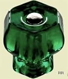 LOT of 8 Antique type EMERALD GREEN Glass Knob Pulls with Custom Flush Connectors,1920 Depression Replicas