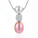 14K White Gold Cultured Freshwater Pearl &amp; Diamond Pendant w/ Chain