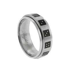 316L Stainless Steel spinner ring with combination of matte and shiny polish - Dice, Die Faces - Width: 8mm (Sizes 9-13)stone - Width: 7mm (Sizes 8-12)