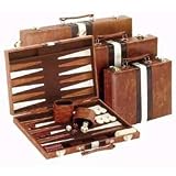 CHH Imports 15 Inch Brown and White Stripe Backgammon Set