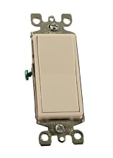 15 Amp 120/277 Volt, Decora Rocker Lighted Handle, Illuminated Off 3-Way AC Quiet Switch, Residential Grade, Grounding, White/Ivory/Light Almond, 5613-2