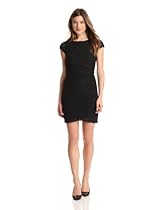Hot Sale DKNYC Women's Cap Sleeve Dress With Side Drape and Exposed Zipper, Black, 16