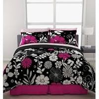 Pink White Black Flowered Teen Girls Full Comforter Sheet Bed In A Bag Set