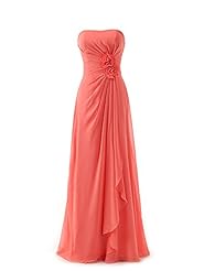 Strapless Chiffon Floral Print Draped Gathered Lace Asymmetric Full Length Flutter Evening Dress/Bridesmaid Dress 