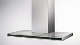 hochwertige Inselhaube 90 cm in Edelstahl mit schwarzer Frontblende Dunstabzugshaube Touch Control Schaltung 4 Stufen teleskopierbarem Kamin Küche auf Umluft umrüstbar