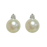 Natural White 7.5-8mm Orbital Diamond 14k White Gold Cultured Pearl Stud Earrings - by Dahlia Classic Jewelry Collection