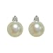 Natural White 7.5-8mm Orbital Diamond 14k White Gold Cultured Pearl Stud Earrings - by Dahlia Classic Jewelry Collection