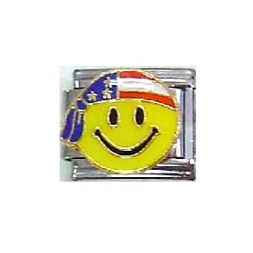 Clearly Charming Happy Face with Flag Bandana Charm Bracelet Link